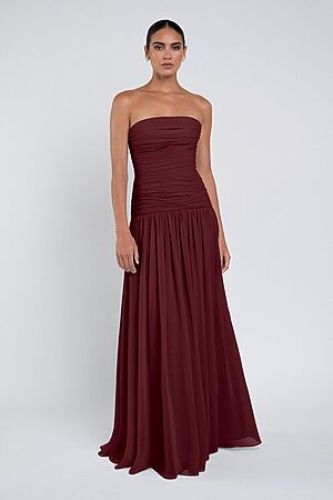 Cynthia luxe chiffon bridesmaid dress by Jenny Yoo in Hibiscus - Burgundy - Front