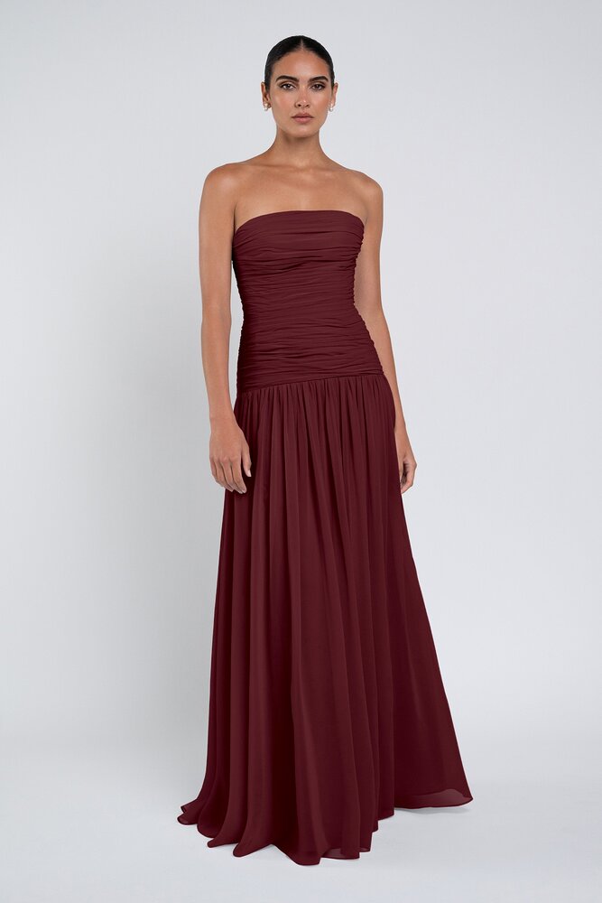 Cynthia luxe chiffon bridesmaid dress by Jenny Yoo in Hibiscus - Burgundy - Front Cynthia luxe chiffon bridesmaid dress by Jenny Yoo in Hibiscus - Burgundy - Front