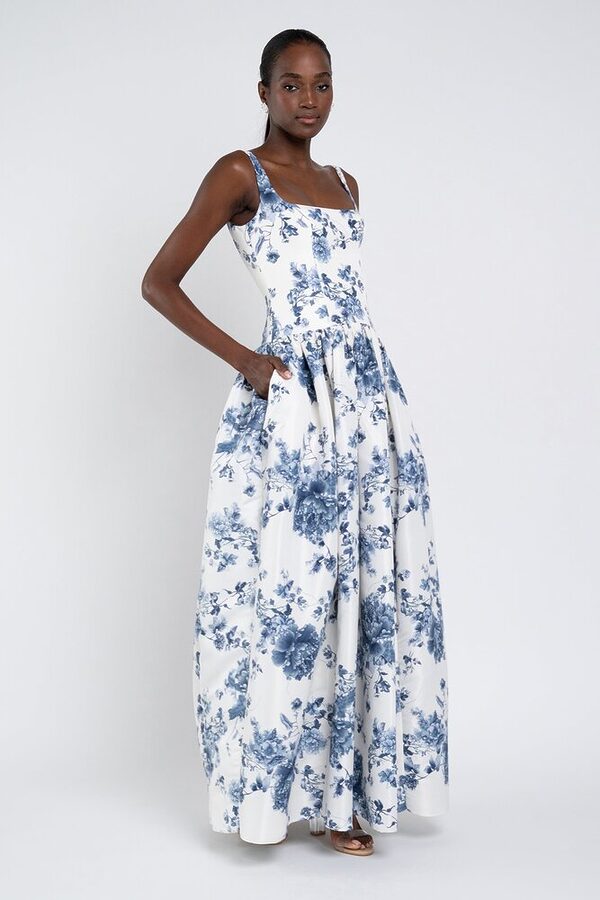 Shelby Print bridesmaid dress by Jenny Yoo in Peony Garden Blue Multi - Blue - Back Shelby Print bridesmaid dress by Jenny Yoo in Peony Garden Blue Multi - Blue - Back