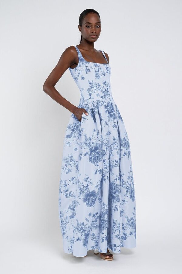 Shelby Print bridesmaid dress by Jenny Yoo in Peony Garden Whisper Multi - Blue - Back Shelby Print bridesmaid dress by Jenny Yoo in Peony Garden Whisper Multi - Blue - Back