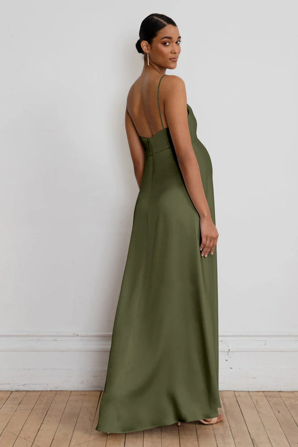Addison Maternity Olive Green bridesmaid dress by Jenny Yoo — back Addison Maternity Olive Green bridesmaid dress by Jenny Yoo — back