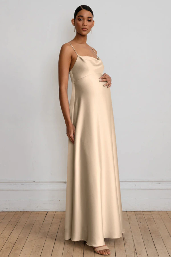 Addison Maternity Pale Gold Champagne bridesmaid dress by Jenny Yoo — front Addison Maternity Pale Gold Champagne bridesmaid dress by Jenny Yoo — front