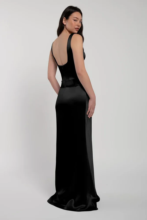 Amina Black Bridesmaid Dress by Jenny Yoo — back Amina bridesmaid dress by Jenny Yoo in Black, satin-back crepe, back view