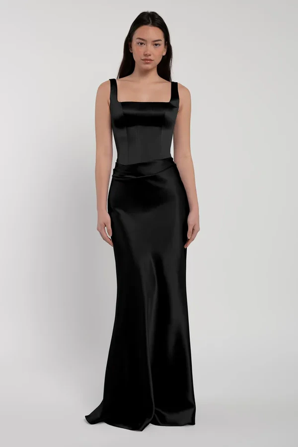 Amina Black Bridesmaid Dress by Jenny Yoo — front Amina bridesmaid dress by Jenny Yoo in Black, satin-back crepe, front view