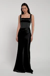 Amina bridesmaid dress by Jenny Yoo in Black, satin-back crepe, side view