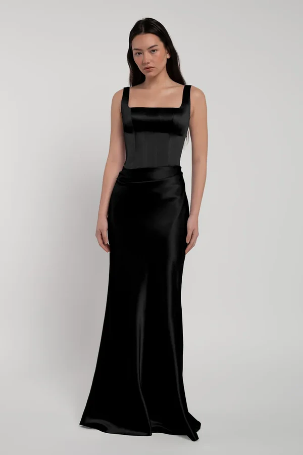 Amina Black Bridesmaid Dress by Jenny Yoo — side Amina bridesmaid dress by Jenny Yoo in Black, satin-back crepe, side view