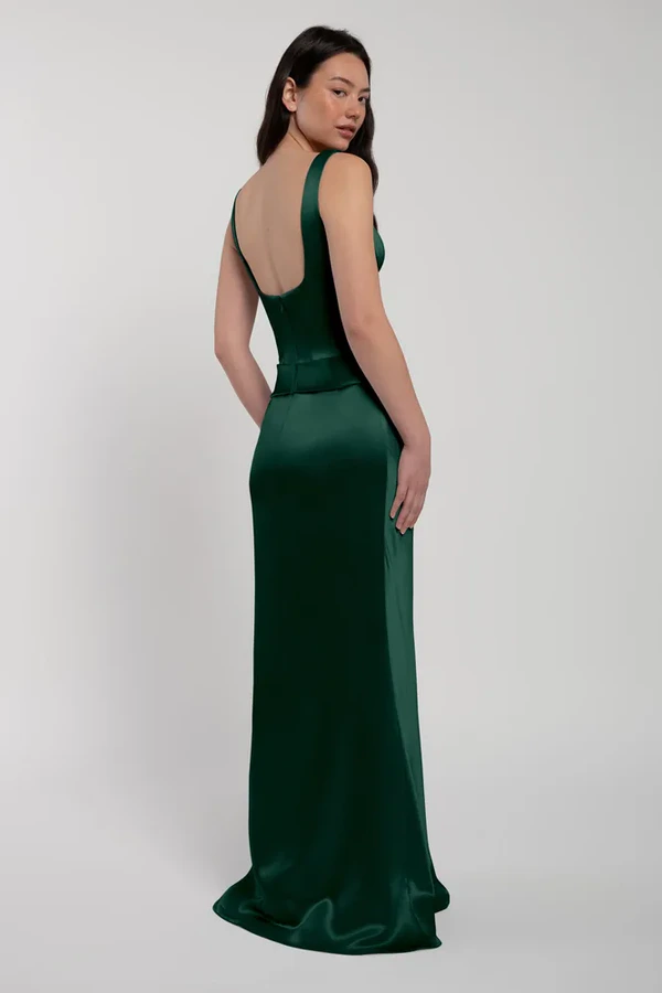 Amina Emerald Bridesmaid Dress by Jenny Yoo — back Amina bridesmaid dress by Jenny Yoo in Emerald, satin-back crepe, back view