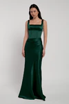 Amina bridesmaid dress by Jenny Yoo in Emerald, satin-back crepe, side view
