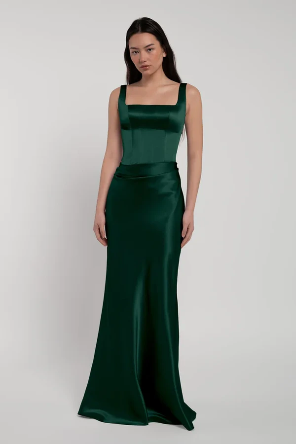 Amina Emerald Bridesmaid Dress by Jenny Yoo — side Amina bridesmaid dress by Jenny Yoo in Emerald, satin-back crepe, side view