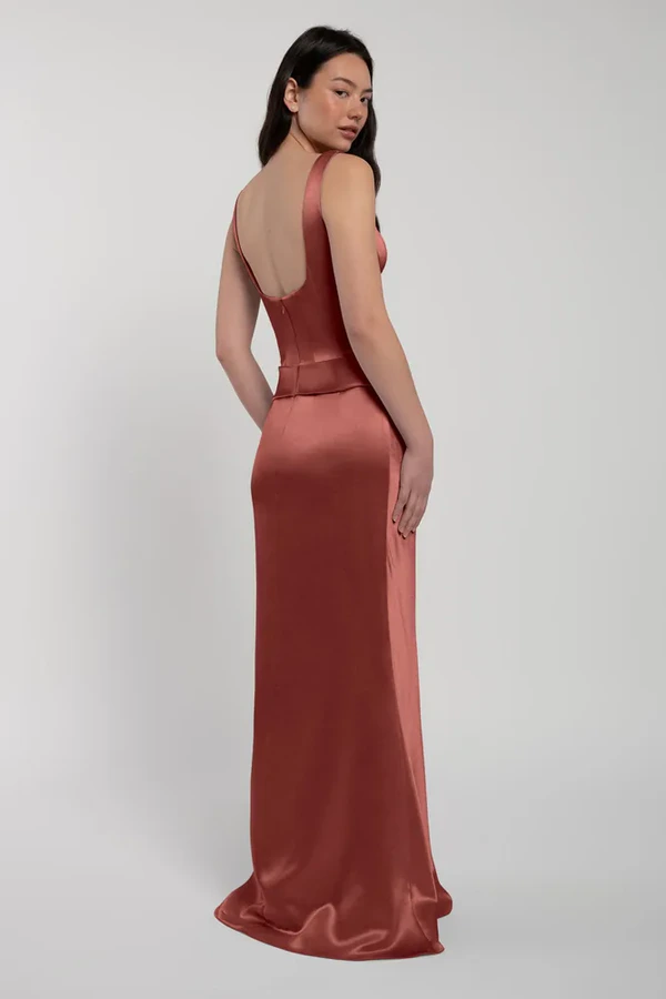 Amina English Rose Bridesmaid Dress by Jenny Yoo — back Amina bridesmaid dress by Jenny Yoo in English Rose, satin-back crepe, back view