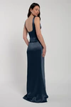 Amina bridesmaid dress by Jenny Yoo in French Blue, satin-back crepe, back view
