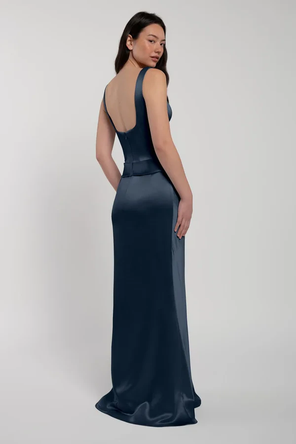 Amina French Blue Bridesmaid Dress by Jenny Yoo — back Amina bridesmaid dress by Jenny Yoo in French Blue, satin-back crepe, back view