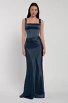Amina bridesmaid dress by Jenny Yoo in French Blue, satin-back crepe, front view