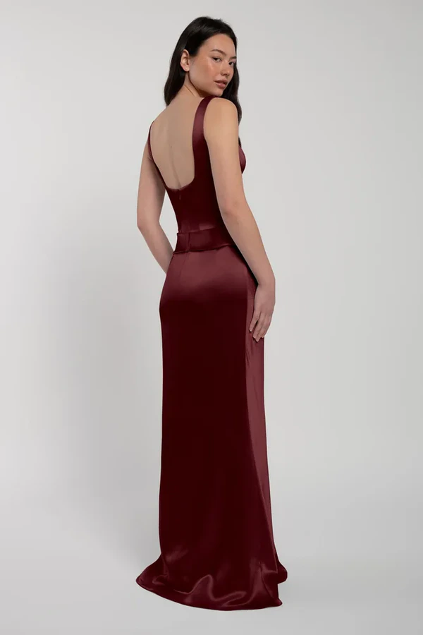 Amina Hibiscus Bridesmaid Dress by Jenny Yoo — back Amina bridesmaid dress by Jenny Yoo in Hibiscus, satin-back crepe, back view