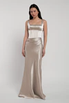 Amina bridesmaid dress by Jenny Yoo in Latte, satin-back crepe, side view