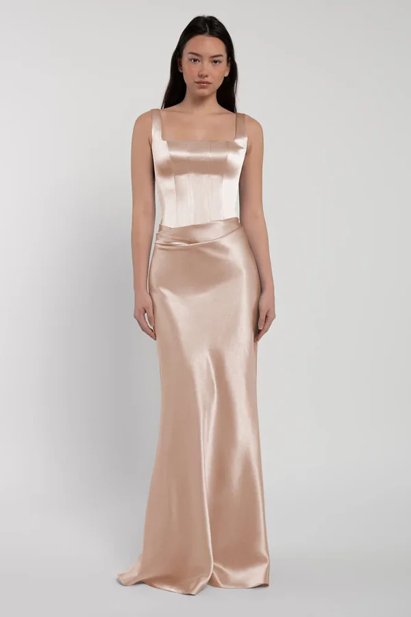 Amina Petal Bridesmaid Dress by Jenny Yoo — front Amina bridesmaid dress by Jenny Yoo in Petal, satin-back crepe, front view