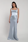Amina bridesmaid dress by Jenny Yoo in Whisper Blue, satin-back crepe, side view