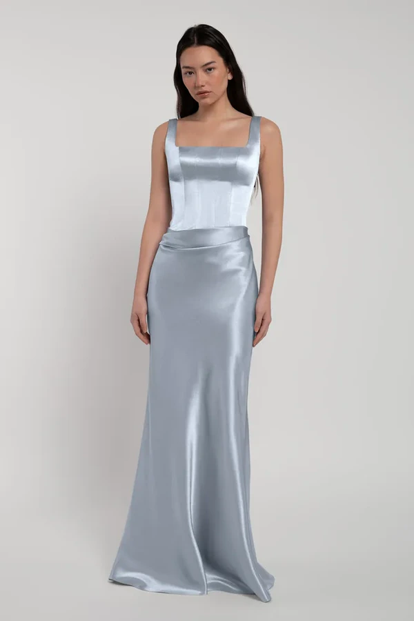 Amina Whisper Blue Bridesmaid Dress by Jenny Yoo — side Amina bridesmaid dress by Jenny Yoo in Whisper Blue, satin-back crepe, side view