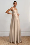 Ariana Maternity Pale Gold Gold bridesmaid dress by Jenny Yoo — front