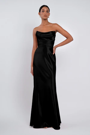 black satin bridesmaid dresses australia Nemesia Black Bridesmaid Dress by Tania Olsen