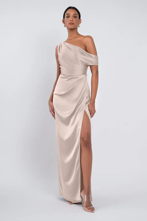 Erin Prosecco Champagne bridesmaid dress by Jenny Yoo — front