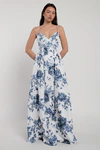 Leni blue peony garden print bridesmaid dress by Jenny Yoo, sweetheart neckline, front view