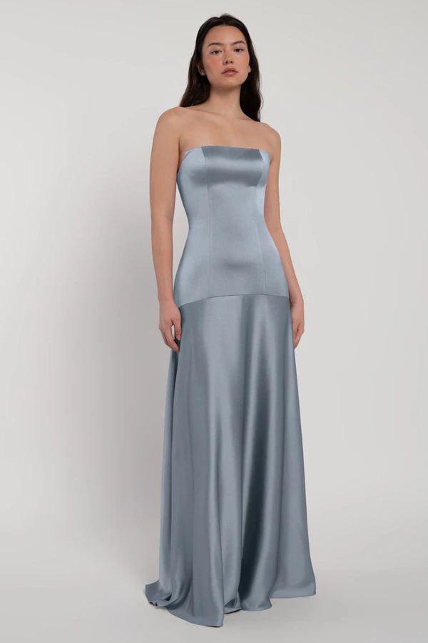 Pia Chambray Blue bridesmaid dress by Jenny Yoo — front Pia Chambray Blue bridesmaid dress by Jenny Yoo — front