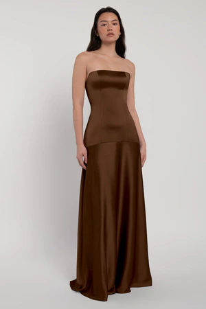 Pia Espresso Brown bridesmaid dress by Jenny Yoo — front