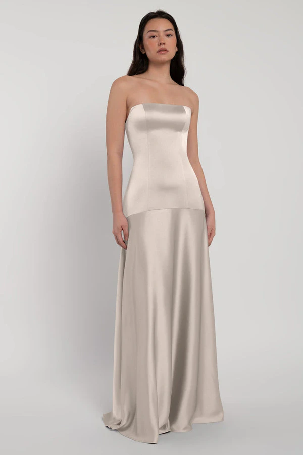 Pia Latte Neutral bridesmaid dress by Jenny Yoo — front Pia Latte Brown bridesmaid dress by Jenny Yoo — front