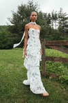 Simona Print Desert Blooms Blue Multi bridesmaid dress by Jenny Yoo — styled with neck scarf