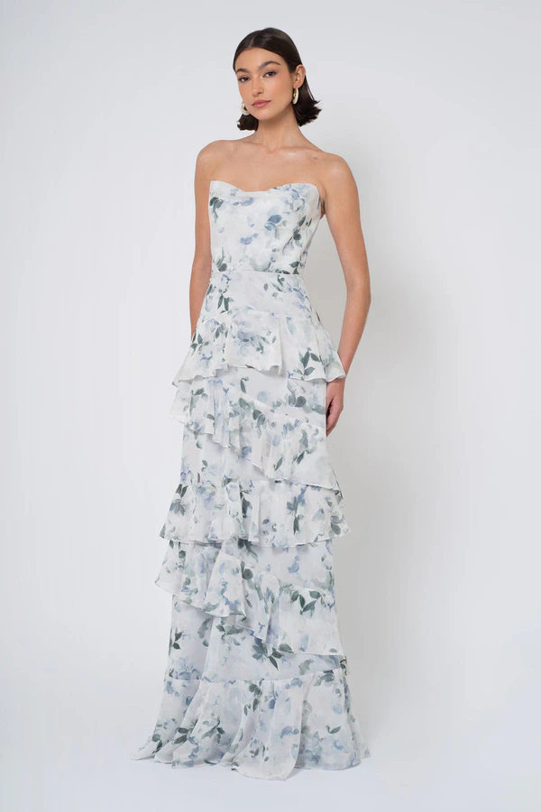 Simona Print Desert Blooms Blue Multi bridesmaid dress by Jenny Yoo — front Simona Print Desert Blooms Blue Multi bridesmaid dress by Jenny Yoo — front
