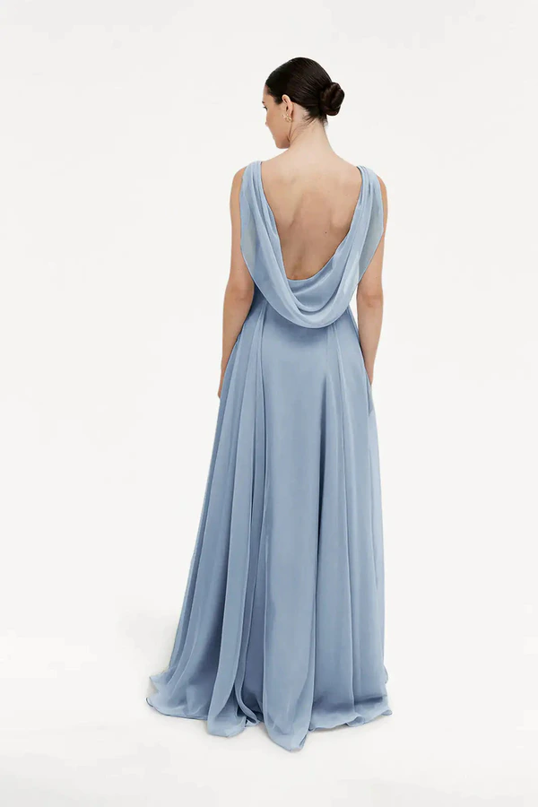 Athena Dusty Blue Blue bridesmaid dress by TH&TH — back Athena Dusty Blue Blue bridesmaid dress by TH&TH — back