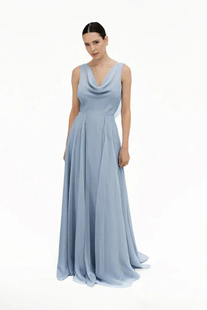 Athena Dusty Blue Blue bridesmaid dress by TH&TH — front