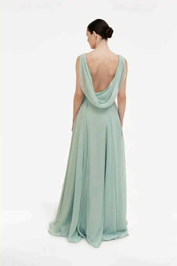 Athena Dusty Eucalyptus Green bridesmaid dress by TH&TH — back Athena Dusty Eucalyptus Green bridesmaid dress by TH&TH — back