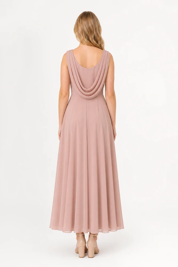 Athena Junior Bridesmaid Dress TH&TH Blush Pink Back Athena junior bridesmaid dress in blush pink chiffon, cowl back