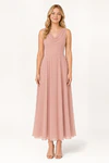 Athena junior bridesmaid dress in blush pink chiffon, full length front