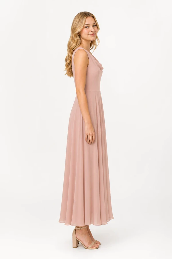 Athena Junior Bridesmaid Dress TH&TH Blush Pink Side Athena junior bridesmaid dress in blush pink chiffon, side