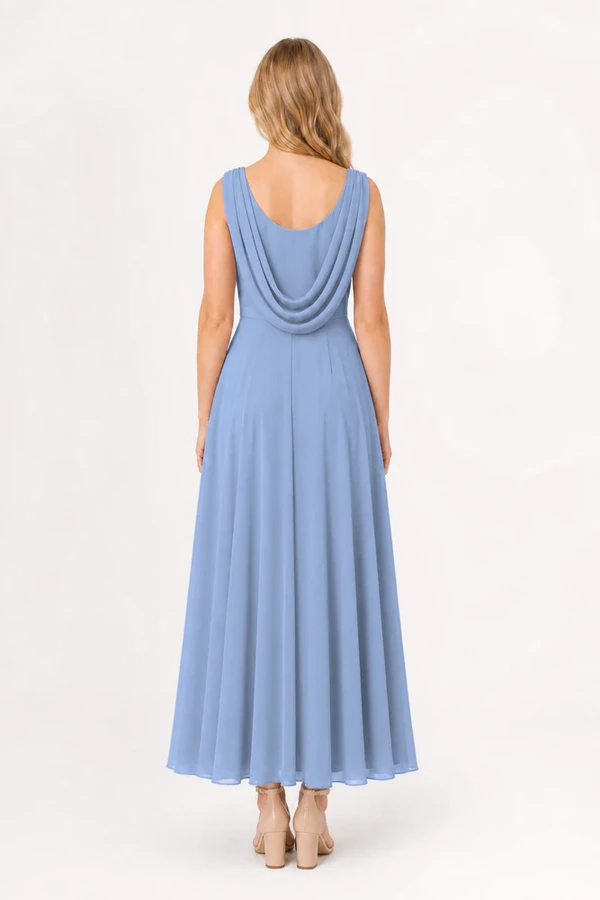Athena Junior Bridesmaid Dress Dusty Blue Back Dusty Blue Athena junior bridesmaid dress by TH&TH, back view