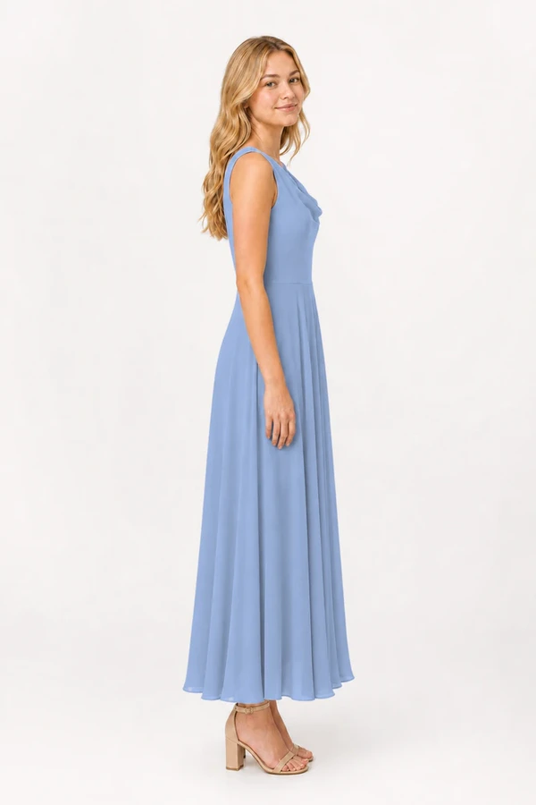 Athena Junior Bridesmaid Dress Dusty Blue Side Dusty Blue Athena junior bridesmaid dress by TH&TH, side view