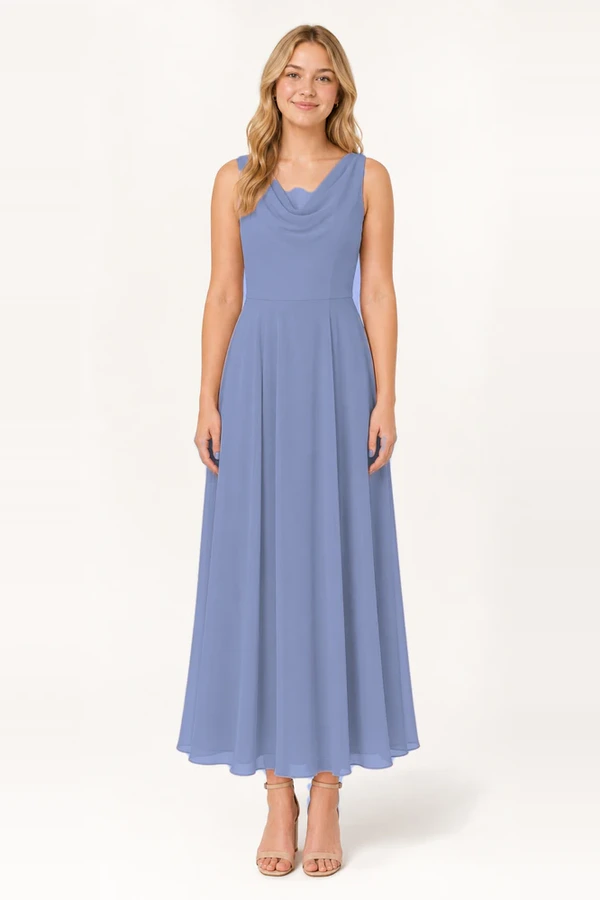 Athena Junior Bridesmaid Dress French Blue Front French Blue Athena junior bridesmaid dress by TH&TH, front view