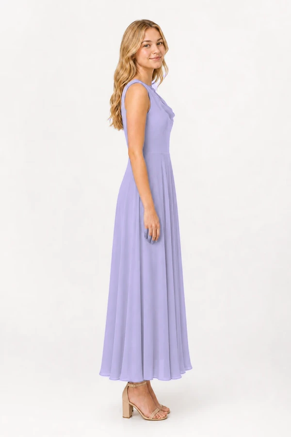 Athena Junior Bridesmaid Dress TH&TH Lilac Mist Side Athena junior bridesmaid dress in lilac mist chiffon, side