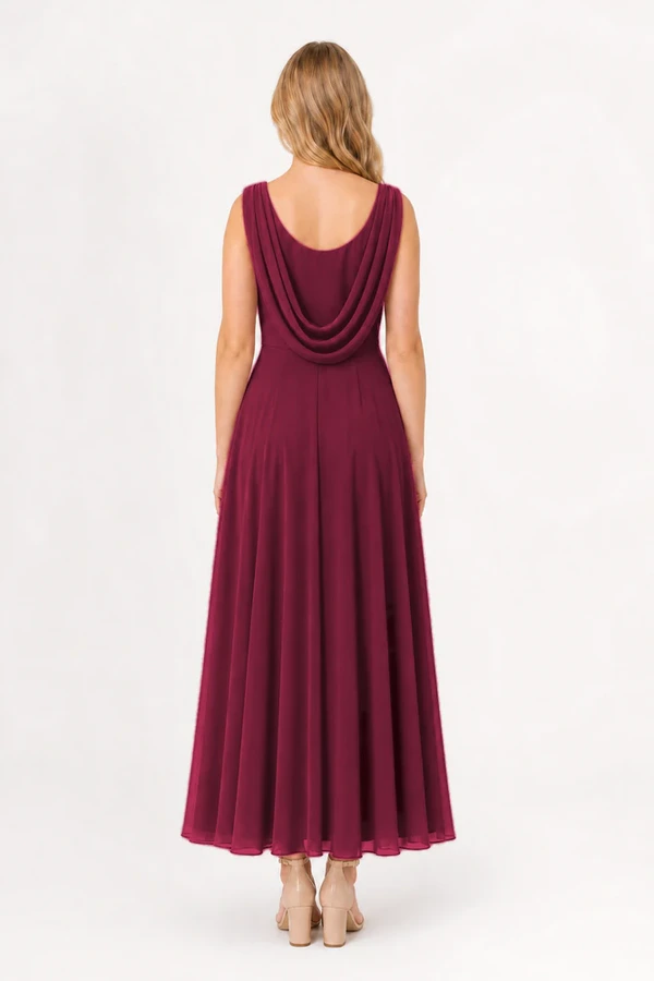 Athena Junior Bridesmaid Dress TH&TH Merlot Back Athena junior bridesmaid dress in merlot burgundy chiffon, cowl back