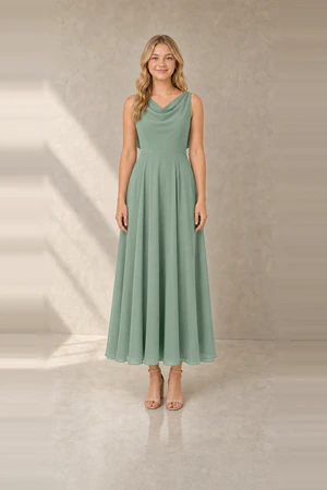Sage Green Athena junior bridesmaid dress by TH&TH, front view