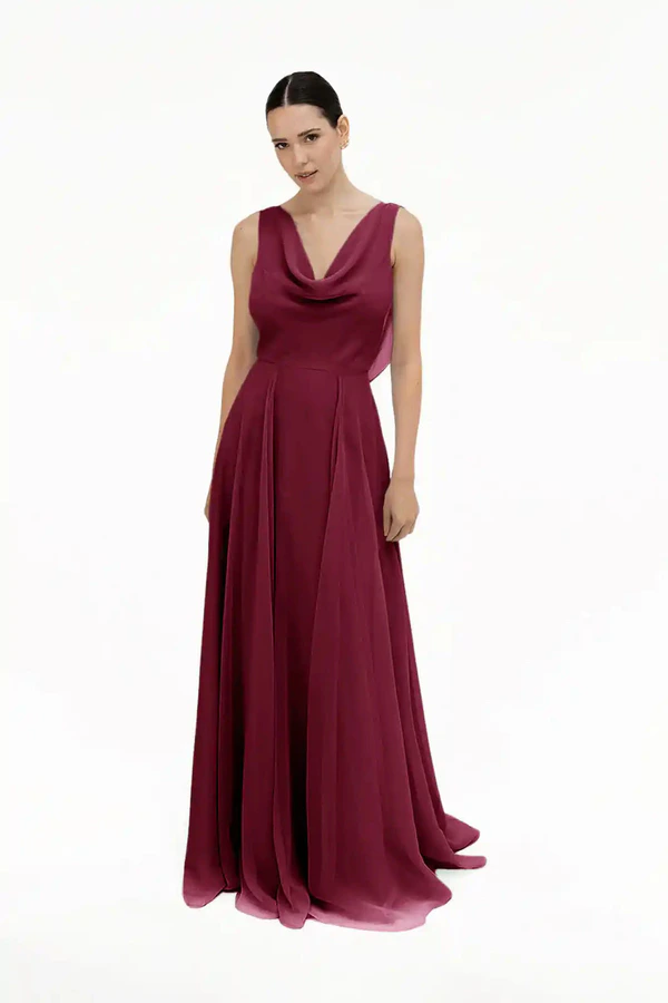 Athena Merlot Red bridesmaid dress by TH&TH — front Athena Merlot Red bridesmaid dress by TH&TH — front