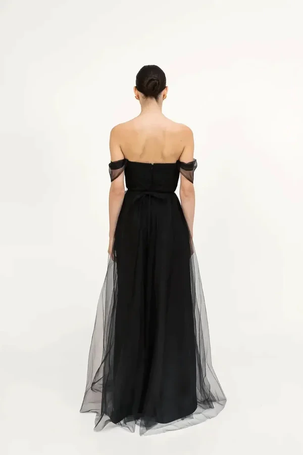 Bardot Black Bridesmaid Dress by TH&TH - back Bardot Black Bridesmaid Dress by TH&TH - back