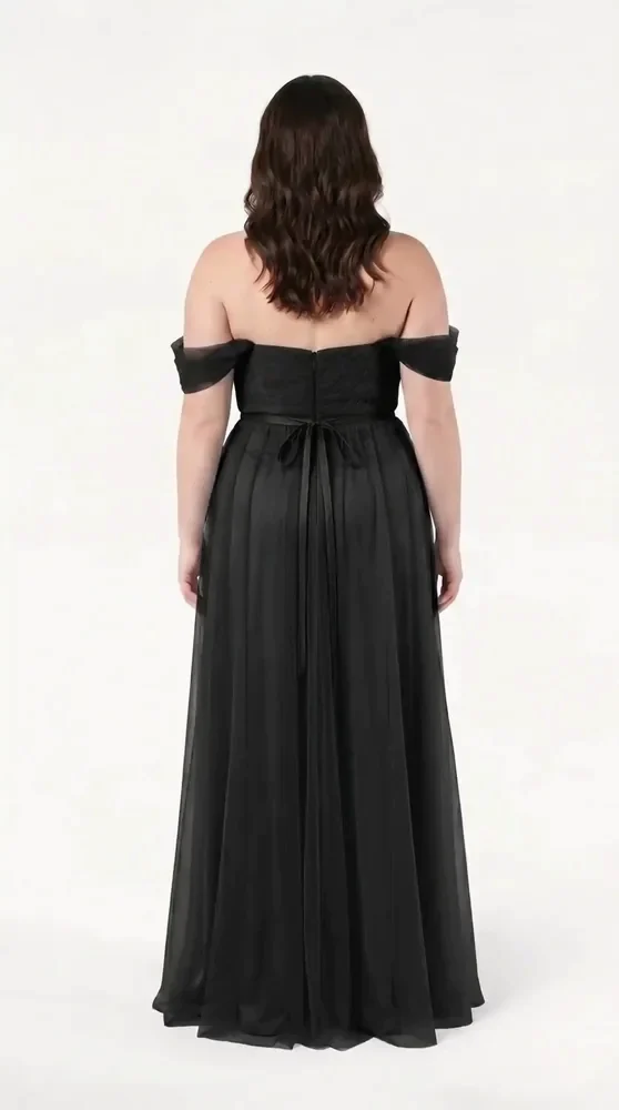 Bardot Black Bridesmaid Dress by TH&TH - curve back Bardot Black Bridesmaid Dress by TH&TH - curve back
