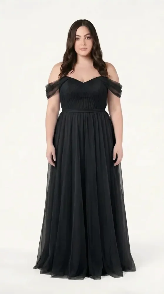 Bardot Black Bridesmaid Dress by TH&TH - curve front Bardot Black Bridesmaid Dress by TH&TH - curve front