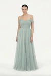 Bardot Dusty Eucalyptus Green bridesmaid dress by TH&TH, front view
