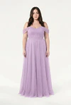 Bardot Lilac Mist Purple bridesmaid dress by TH&TH, curve model front view