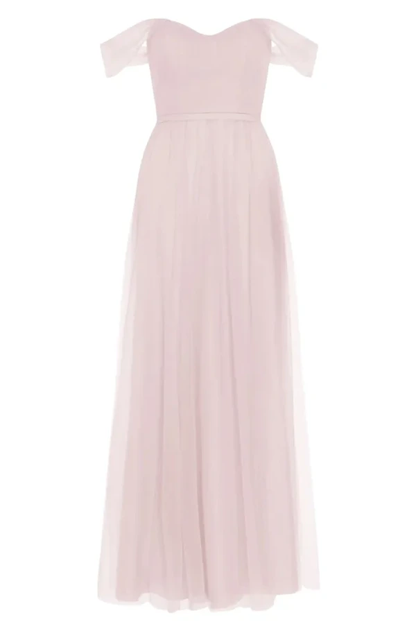 Bardot Smoked Blush Bridesmaid Dress by TH&TH - Design Detail Bardot Smoked Blush Pink bridesmaid dress by TH&TH, design detail